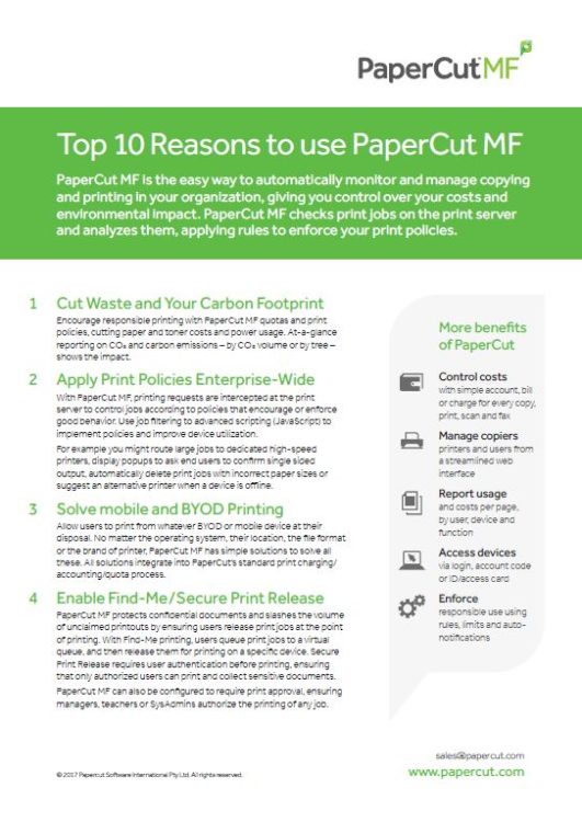 Top 10 Reasons, Papercut MF, Alltech Business Solutions, Sharp, Lexmark, Fujitsu, Copier, MFP, Printer, Scanner, New Jersey, NJ, Dealer