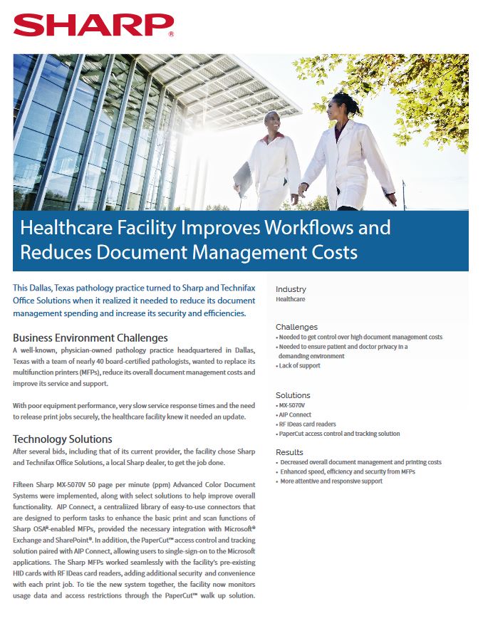 Healthcare Facility Case Study Pdf Cover, Sharp, Alltech Business Solutions, Sharp, Lexmark, Fujitsu, Copier, MFP, Printer, Scanner, New Jersey, NJ, Dealer