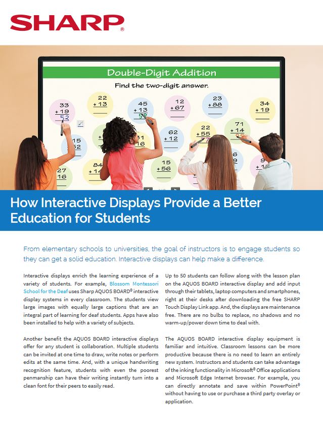 How Interactive Displays Provide Better Education, Sharp, Alltech Business Solutions, Sharp, Lexmark, Fujitsu, Copier, MFP, Printer, Scanner, New Jersey, NJ, Dealer