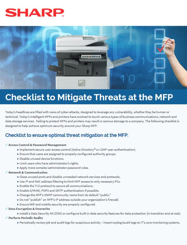 Mfp Security Checklist, Sharp, Alltech Business Solutions, Sharp, Lexmark, Fujitsu, Copier, MFP, Printer, Scanner, New Jersey, NJ, Dealer