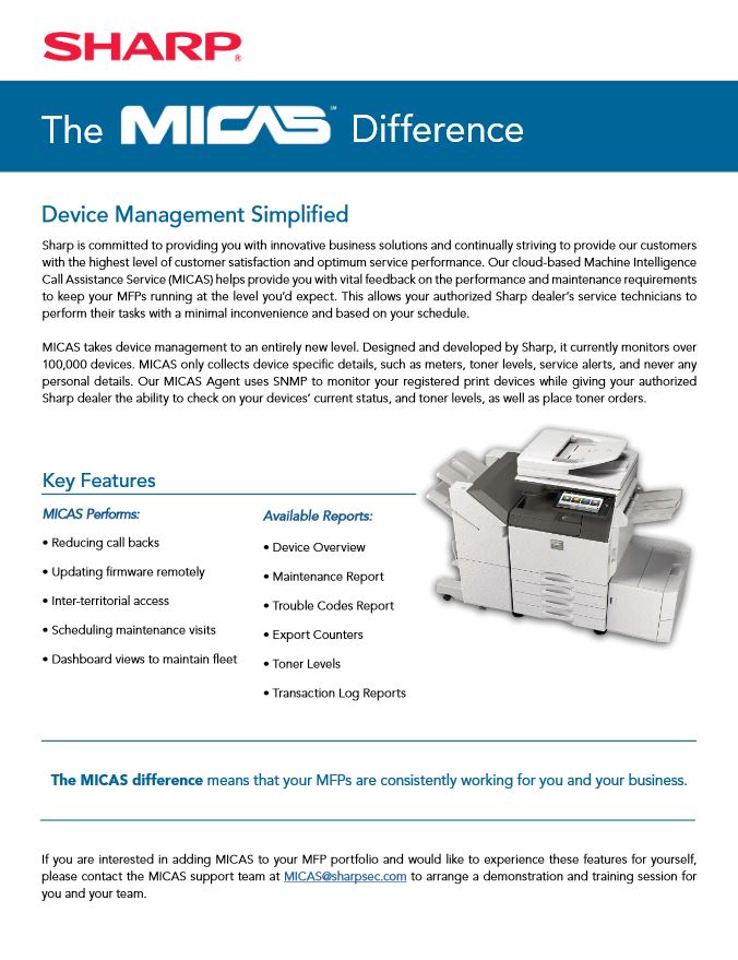 Sharp Micas Difference Data Sheet, Sharp, Alltech Business Solutions, Sharp, Lexmark, Fujitsu, Copier, MFP, Printer, Scanner, New Jersey, NJ, Dealer