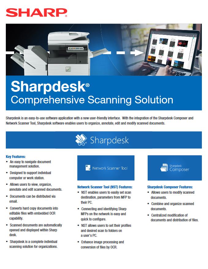 Sharpdesk Data Sheet, Sharp, Alltech Business Solutions, Sharp, Lexmark, Fujitsu, Copier, MFP, Printer, Scanner, New Jersey, NJ, Dealer