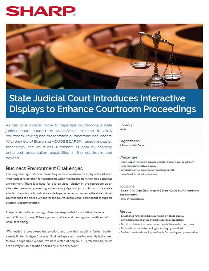 State Judicial Court Case Study Cover Legal, Sharp, Alltech Business Solutions, Sharp, Lexmark, Fujitsu, Copier, MFP, Printer, Scanner, New Jersey, NJ, Dealer
