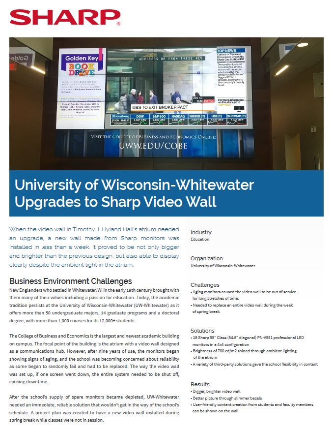 University Wisconsin Video Wall Pdf Cover, Professional Display, Sharp, Alltech Business Solutions, Sharp, Lexmark, Fujitsu, Copier, MFP, Printer, Scanner, New Jersey, NJ, Dealer